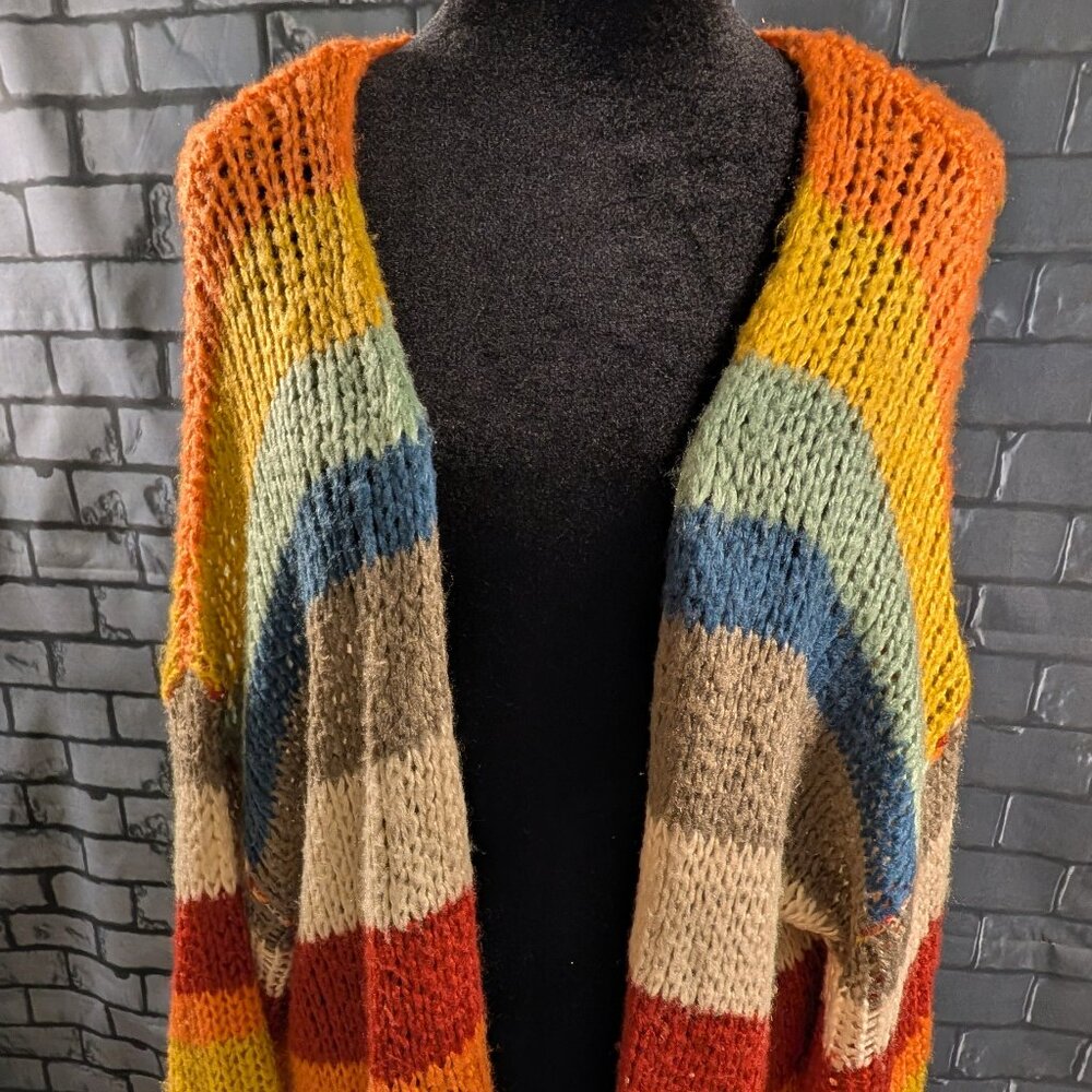 Fuzzy, Fall, Rainbow Cardigan